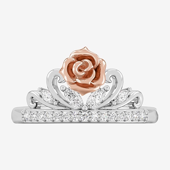 Enchanted Disney Fine Jewelry (I,I2), Belle Womens 1/3 CT. T.W. Lab Grown White Diamond 14K Gold Over Silver Sterling Silver Crown Beauty and the Beast Belle Princess Cocktail Ring