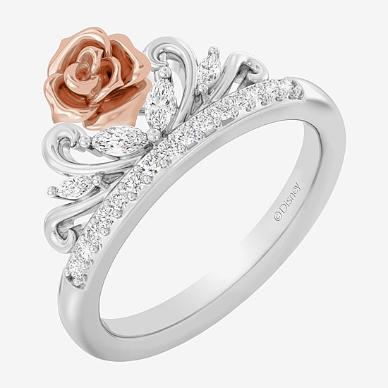 Enchanted Disney Fine Jewelry (I,I2), Belle Womens 1/3 CT. T.W. Lab Grown White Diamond 14K Gold Over Silver Sterling Silver Crown Beauty and the Beast Belle Princess Cocktail Ring