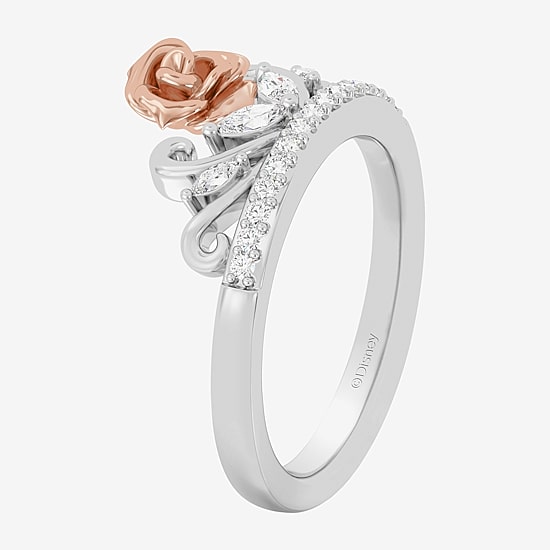 Enchanted Disney Fine Jewelry (I,I2), Belle Womens 1/3 CT. T.W. Lab Grown White Diamond 14K Gold Over Silver Sterling Silver Crown Beauty and the Beast Belle Princess Cocktail Ring
