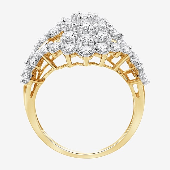 G/ Si1-Si2 Womens 3 CT. T.W. Lab Grown White Diamond 14K Gold Over Silver Cluster Cocktail Ring