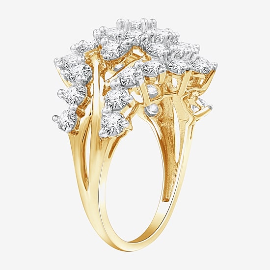 G/ Si1-Si2 Womens 3 CT. T.W. Lab Grown White Diamond 14K Gold Over Silver Cluster Cocktail Ring
