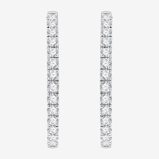 (G, Si1-Si2) Womens 3 CT. T.W. Lab Grown White Diamond Sterling Silver 33.7mm Hoop Earrings