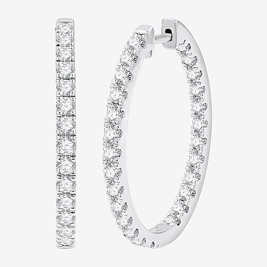 (G, Si1-Si2) Womens 3 CT. T.W. Lab Grown White Diamond Sterling Silver 33.7mm Hoop Earrings