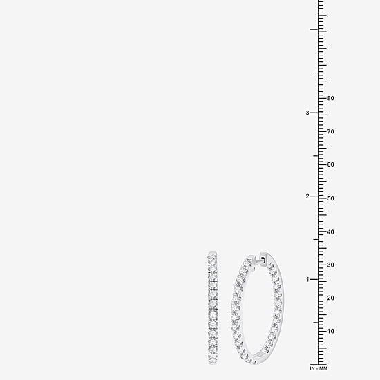 (G, Si1-Si2) Womens 3 CT. T.W. Lab Grown White Diamond Sterling Silver 33.7mm Hoop Earrings