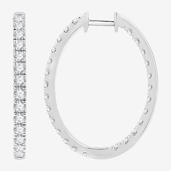 (G, Si1-Si2) Womens 3 CT. T.W. Lab Grown White Diamond Sterling Silver 33.7mm Hoop Earrings