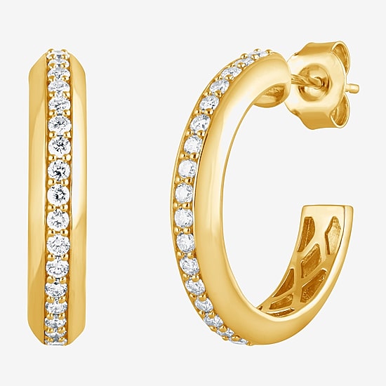 (F/Vs2) Womens 1/2 CT. T.W. Lab Grown White Diamond 14K Gold Over Silver 20mm Hoop Earrings