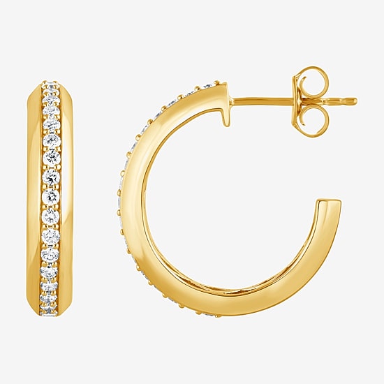(F/Vs2) Womens 1/2 CT. T.W. Lab Grown White Diamond 14K Gold Over Silver 20mm Hoop Earrings