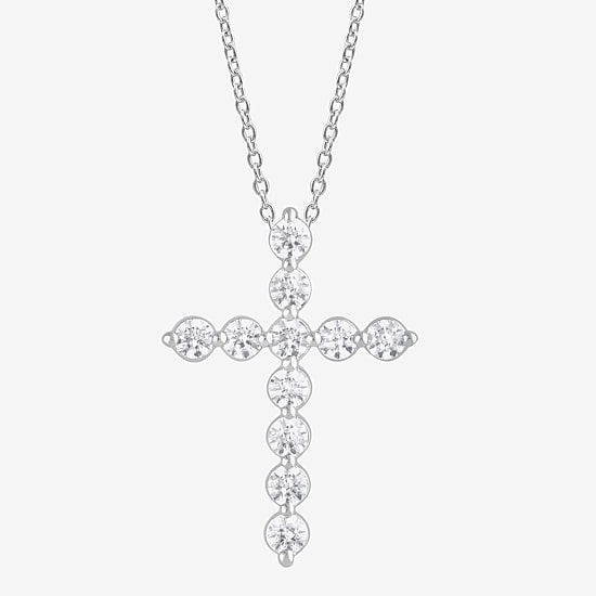 Cross (F, Si2) Womens 1 CT. T.W. Lab Grown White Diamond 14K Gold Over Silver Cross 18 Inch Pendant Necklace