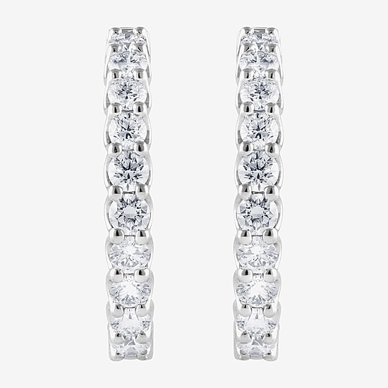 (F, Si2) Womens 1 CT. T.W. Lab Grown White Diamond Sterling Silver Hoop Earrings
