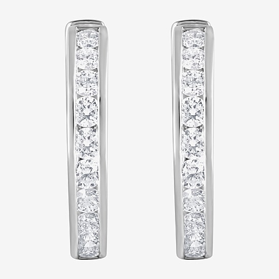 (F, Si2) Womens 1 CT. T.W. Lab Grown White Diamond 14K Gold Over Silver 19.5mm Hoop Earrings