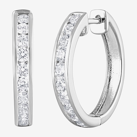 (F, Si2) Womens 1 CT. T.W. Lab Grown White Diamond 14K Gold Over Silver 19.5mm Hoop Earrings