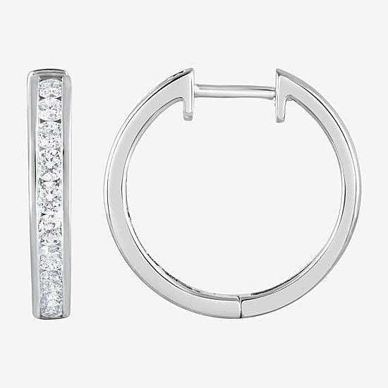(F, Si2) Womens 1 CT. T.W. Lab Grown White Diamond 14K Gold Over Silver 19.5mm Hoop Earrings