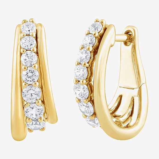 (F, Si2) Womens 1 CT. T.W. Lab Grown White Diamond 14K Gold Over Silver 17.9mm Hoop Earrings