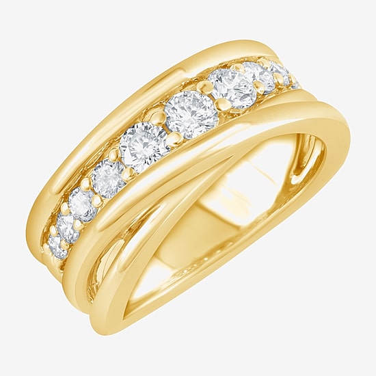 (F, Si2) Womens 1 CT. T.W. Lab Grown White Diamond 14K Gold Over Silver Crossover Cocktail Ring