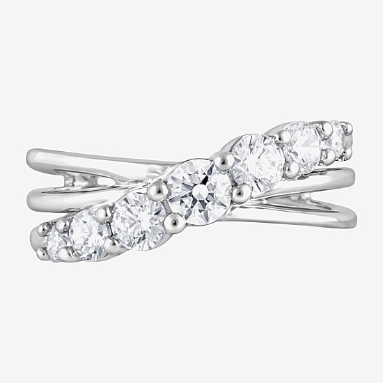 (F, Si2) Womens 1 CT. T.W. Lab Grown White Diamond Sterling Silver Crossover Cocktail Ring