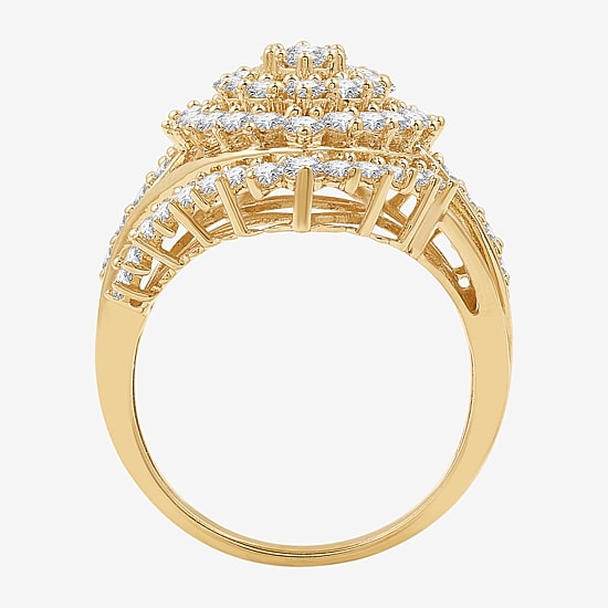 (G, Si1-Si2) Womens 2 CT. T.W. Lab Grown White Diamond 14K Gold Over Silver Cluster Cocktail Ring