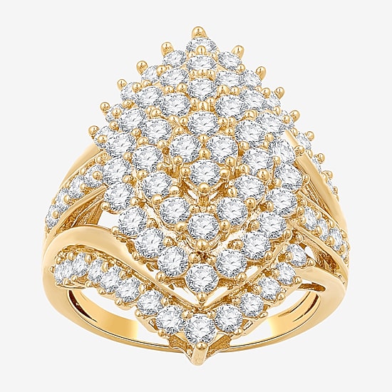(G, Si1-Si2) Womens 2 CT. T.W. Lab Grown White Diamond 14K Gold Over Silver Cluster Cocktail Ring
