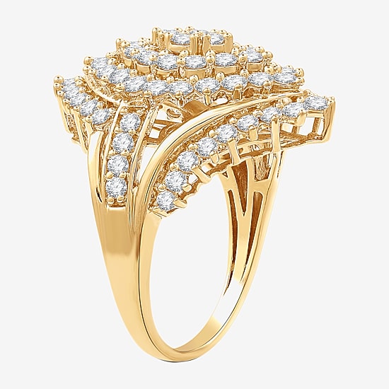 (G, Si1-Si2) Womens 2 CT. T.W. Lab Grown White Diamond 14K Gold Over Silver Cluster Cocktail Ring