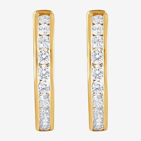 (F, Si2) Womens 1 CT. T.W. Lab Grown White Diamond 14K Gold Over Silver 19.5mm Hoop Earrings