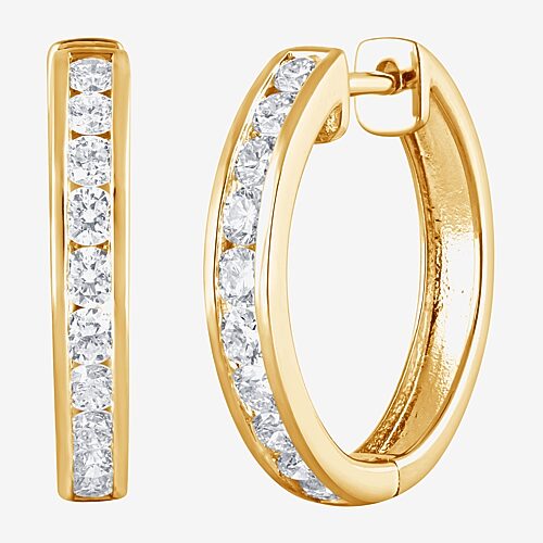 (F, Si2) Womens 1 CT. T.W. Lab Grown White Diamond 14K Gold Over Silver 19.5mm Hoop Earrings, One Size, Yellow