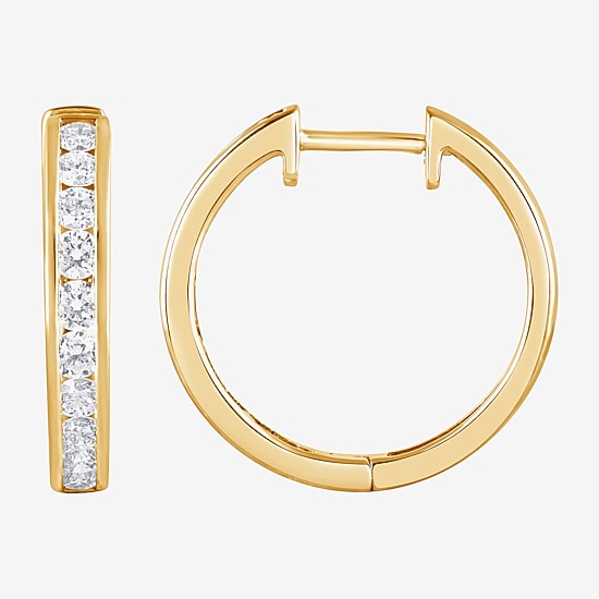 (F, Si2) Womens 1 CT. T.W. Lab Grown White Diamond 14K Gold Over Silver 19.5mm Hoop Earrings