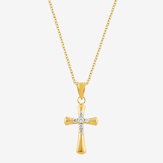Cross (F/Vs2) Womens 1/4 CT. T.W. Lab Grown White Diamond 14K Gold Over Silver Cross 18 Inch Pendant Necklace