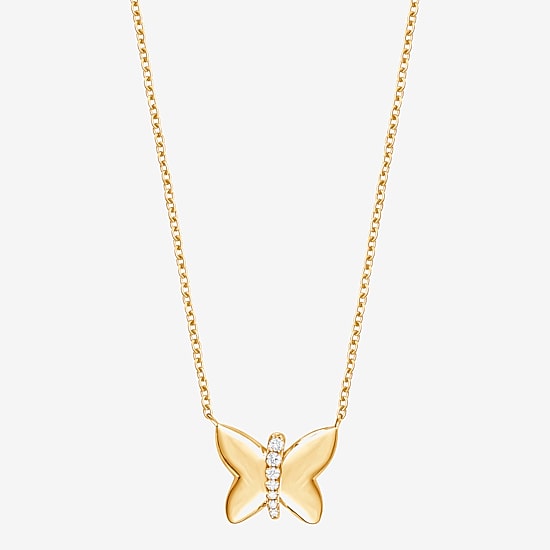(F/Vs2) Womens 1/10 CT. T.W. Lab Grown White Diamond 14K Gold Over Silver Butterfly 18 Inch Pendant Necklace