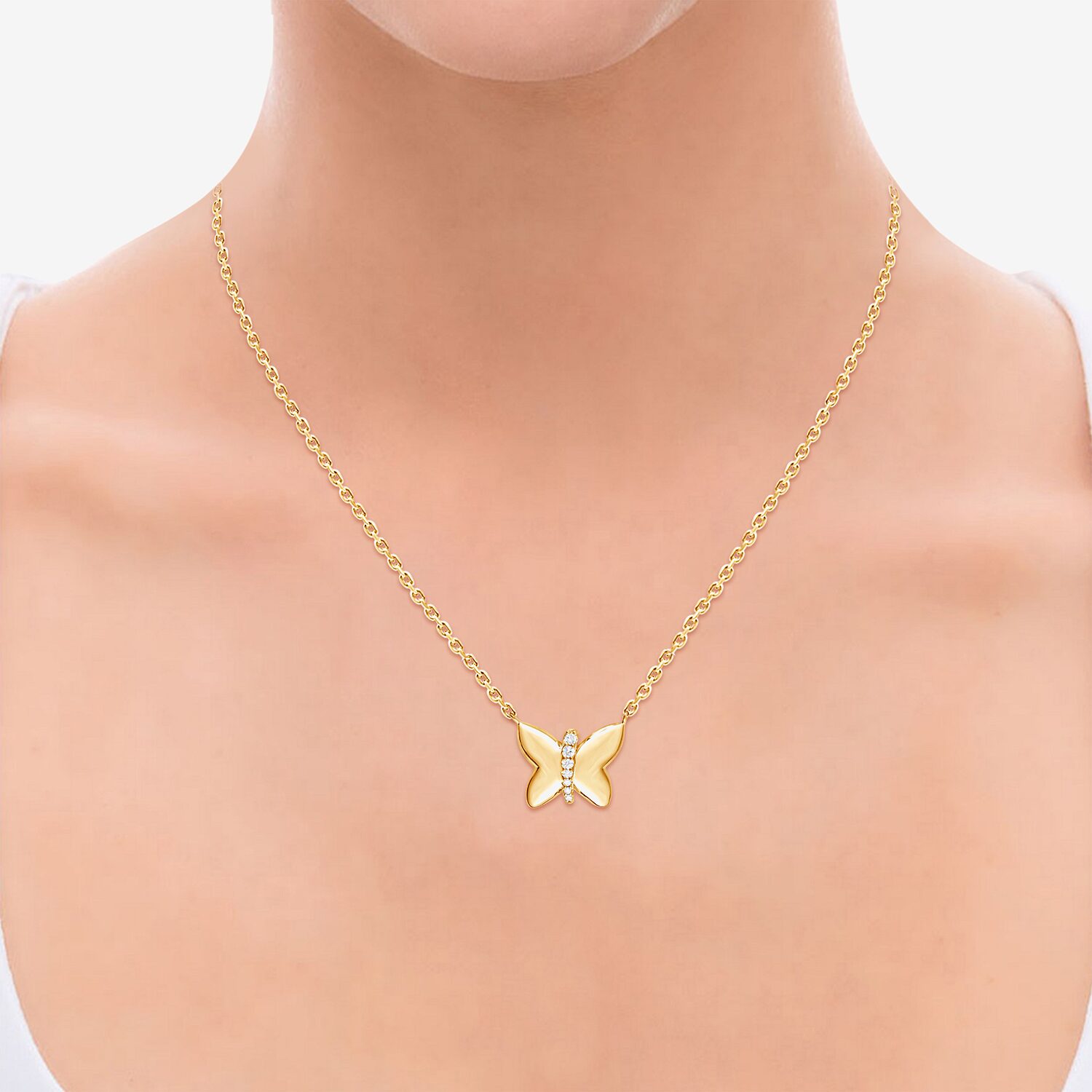 (F/Vs2) Womens 1/10 CT. T.W. Lab Grown White Diamond 14K Gold Over Silver Butterfly 18 Inch Pendant Necklace