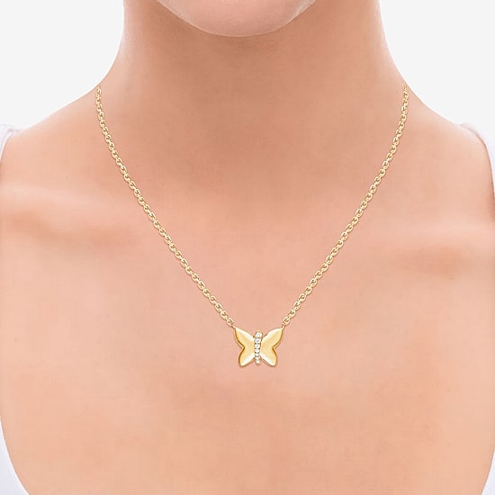 (F/Vs2) Womens 1/10 CT. T.W. Lab Grown White Diamond 14K Gold Over Silver Butterfly 18 Inch Pendant Necklace