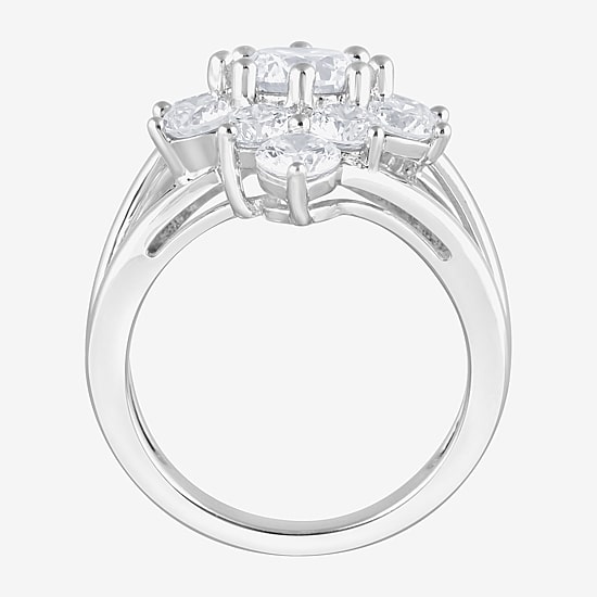 Diamond Blossom (F, Si2) Womens 3 CT. T.W. Lab Grown White Diamond Sterling Silver Cluster Cocktail Ring
