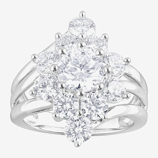 Diamond Blossom (F, Si2) Womens 3 CT. T.W. Lab Grown White Diamond Sterling Silver Cluster Cocktail Ring
