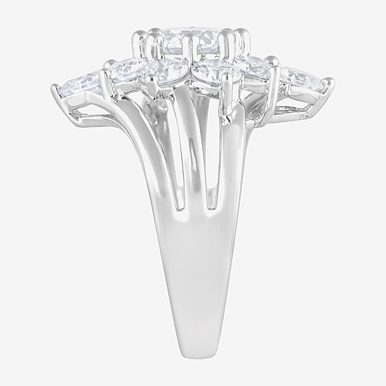 Diamond Blossom (F, Si2) Womens 3 CT. T.W. Lab Grown White Diamond Sterling Silver Cluster Cocktail Ring