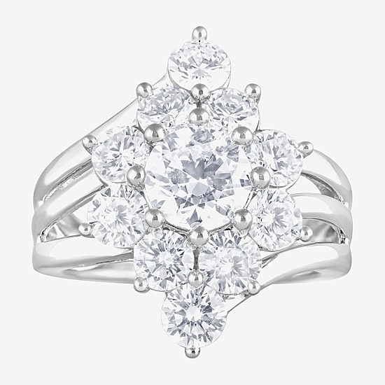 Diamond Blossom (F, Si2) Womens 3 CT. T.W. Lab Grown White Diamond Sterling Silver Cluster Cocktail Ring