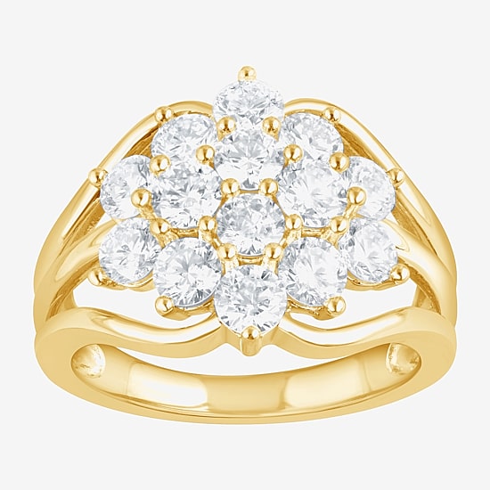 Diamond Blossom (F, Si2) Womens 3 CT. T.W. Lab Grown White Diamond 14K Gold Over Silver Cluster Cocktail Ring