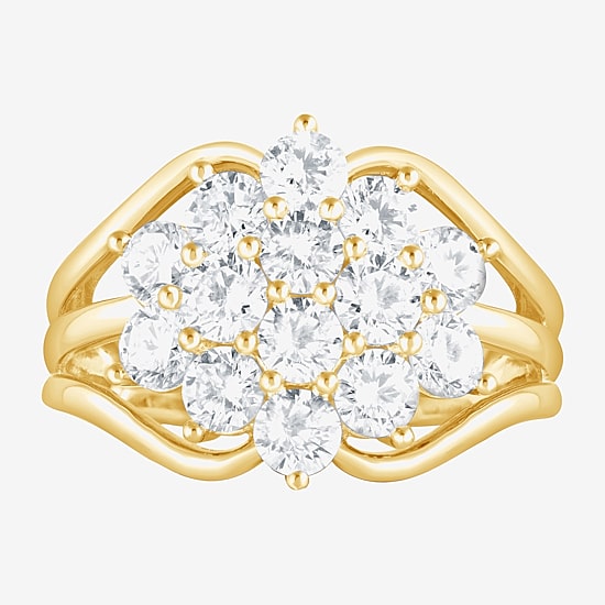 Diamond Blossom (F, Si2) Womens 3 CT. T.W. Lab Grown White Diamond 14K Gold Over Silver Cluster Cocktail Ring