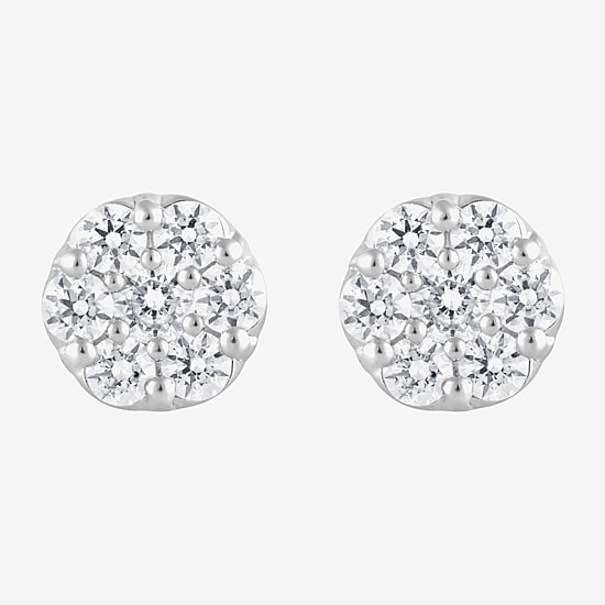 Diamond Blossom (F, Si2) 1 CT. T.W. Lab Grown White Diamond Sterling Silver 8mm Round Stud Earrings