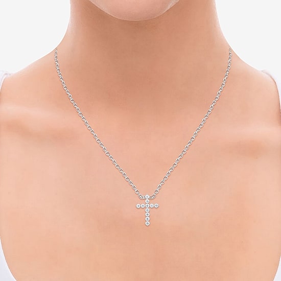 Cross (F/Si2) Womens 2 CT. T.W. Lab Grown White Diamond Sterling Silver Cross 18 Inch Pendant Necklace