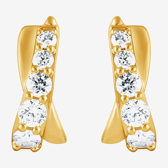 (F/Si2) Womens 1 CT. T.W. Lab Grown White Diamond 14K Gold Over Silver 14.3mm Hoop Earrings
