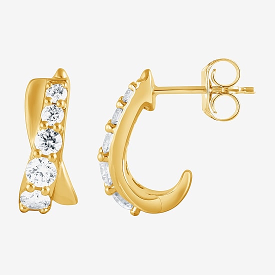 (F/Si2) Womens 1 CT. T.W. Lab Grown White Diamond 14K Gold Over Silver 14.3mm Hoop Earrings