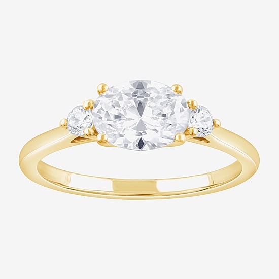 (F/Si2) Womens 1 1/7 CT. T.W. Lab Grown White Diamond 14K Gold Over Silver 3-Stone Cocktail Ring