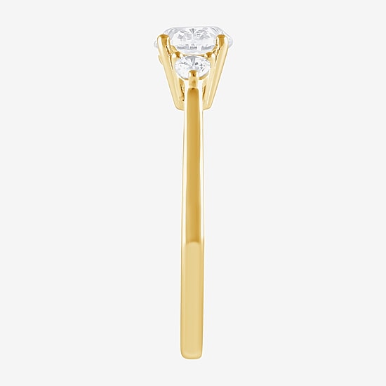 (F/Si2) Womens 1 1/7 CT. T.W. Lab Grown White Diamond 14K Gold Over Silver 3-Stone Cocktail Ring