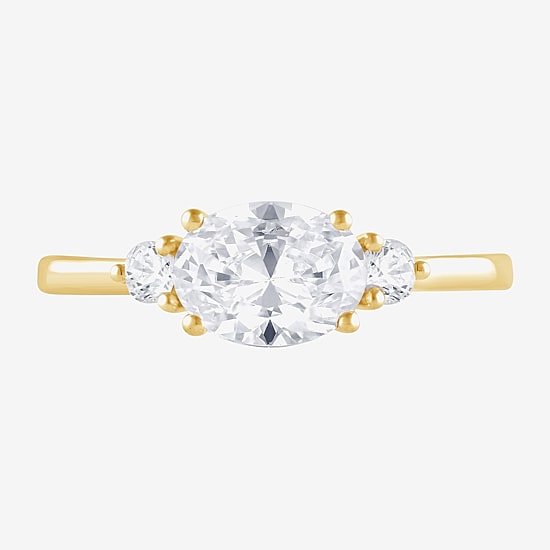(F/Si2) Womens 1 1/7 CT. T.W. Lab Grown White Diamond 14K Gold Over Silver 3-Stone Cocktail Ring