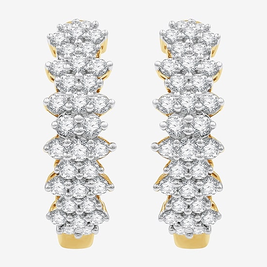 (G, Si1-Si2) Womens 1 CT. T.W. Lab Grown White Diamond 14K Gold Over Silver 19.9mm Hoop Earrings