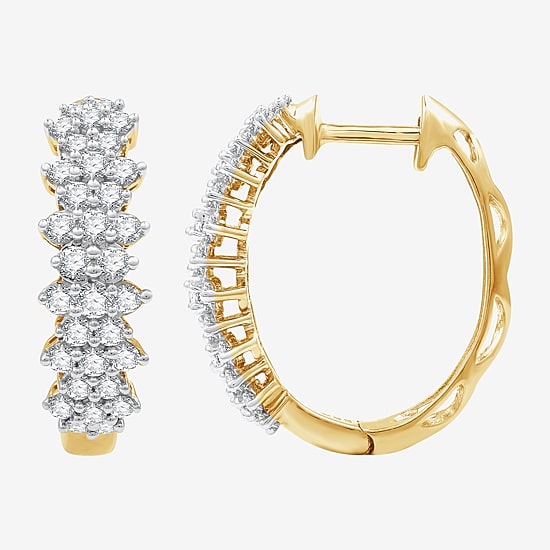 (G, Si1-Si2) Womens 1 CT. T.W. Lab Grown White Diamond 14K Gold Over Silver 19.9mm Hoop Earrings