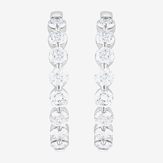 (F/Vs2) Womens 3 CT. T.W. Lab Grown White Diamond Sterling Silver 22.8mm Hoop Earrings