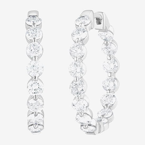 (F/Vs2) Womens 3 CT. T.W. Lab Grown White Diamond Sterling Silver 22.8mm Hoop Earrings