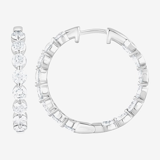 (F/Vs2) Womens 3 CT. T.W. Lab Grown White Diamond Sterling Silver 22.8mm Hoop Earrings
