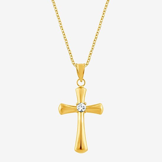 Cross (F/Vs2) Womens 1/10 CT. T.W. Lab Grown White Diamond 14K Gold Over Silver Cross 18 Inch Pendant Necklace