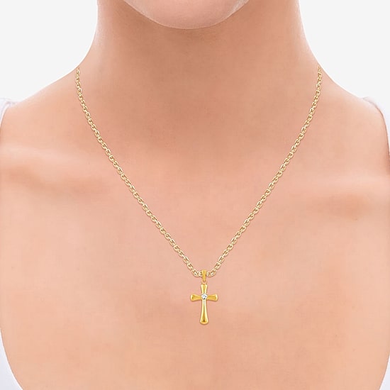 Cross (F/Vs2) Womens 1/10 CT. T.W. Lab Grown White Diamond 14K Gold Over Silver Cross 18 Inch Pendant Necklace