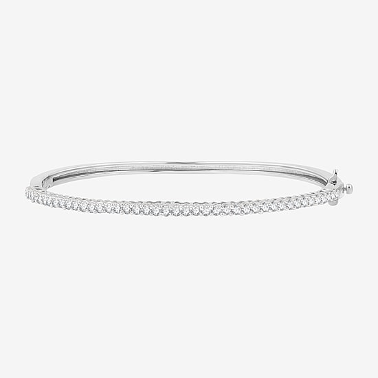 (G, Si1-Si2) Womens 1 CT. T.W. Lab Grown White Diamond Sterling Silver Round Bangle Bracelet